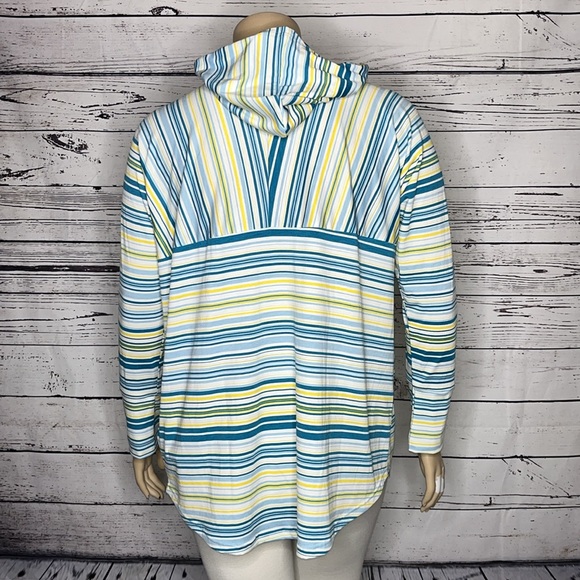 LuLaRoe Size XL Blue & Yellow Stripe Amber Hoodie Sweatshirt - Picture 4 of 5